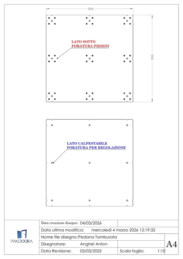 Disegno tecnico Dis.03 c. — Forature — Pedane · Pan.door.a
