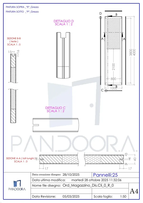 Disegno tecnico Dis.04 — Porte per stand · Pan.door.a