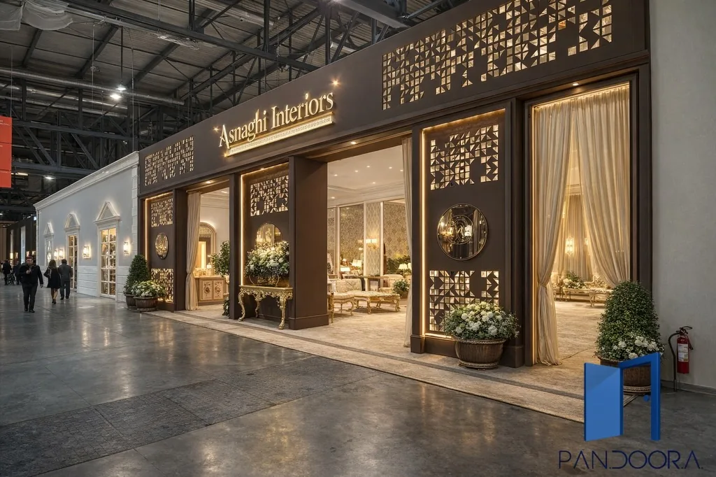 Allestimento in stile showroom realizzato con pannelli e componenti su misura